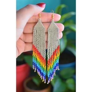 MIYUKI hand beaded rainbow extra long earrings